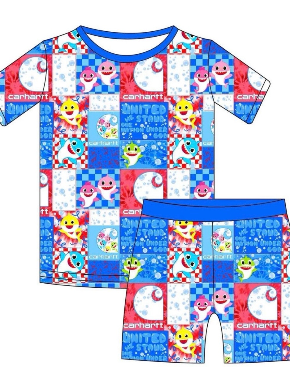Bamboo Carhartt Multicolor Baby Shark Patchwork Tee & Shorts Set